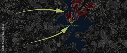 Military topographic map. The geographical basis of the relief. Contour map. The terrain of military operations. Vector illustration.