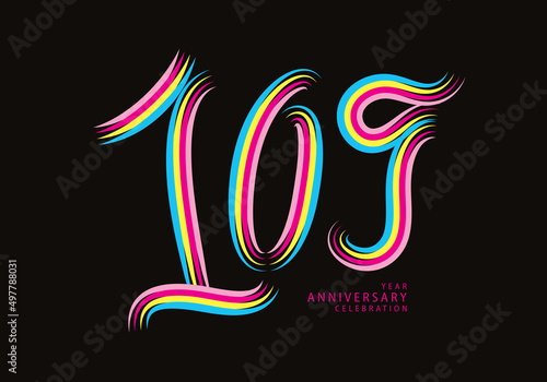 109 years anniversary celebration logotype colorful line vector, 101th birthday logo, 109 number, Banner template, vector design template elements for invitation card and poster.101 years anniversary  photo