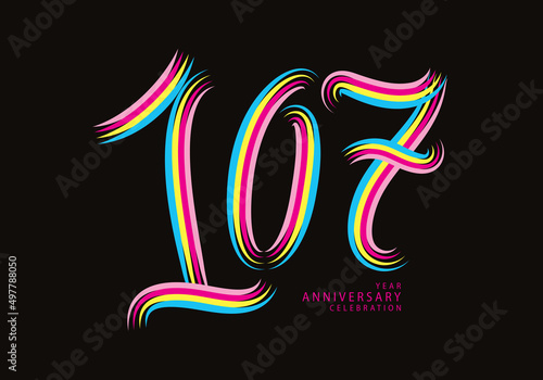 107 years anniversary celebration logotype colorful line vector  101th birthday logo  107 number  Banner template  vector design template elements for invitation card and poster.101 years anniversary 