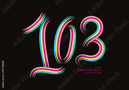 103 years anniversary celebration logotype colorful line vector, 101th birthday logo, 103 number, Banner template, vector design template elements for invitation card and poster.101 years anniversary 