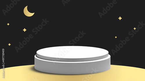 Podium or Pedestal in White and Golden Color with Stars and Crescent Ornament