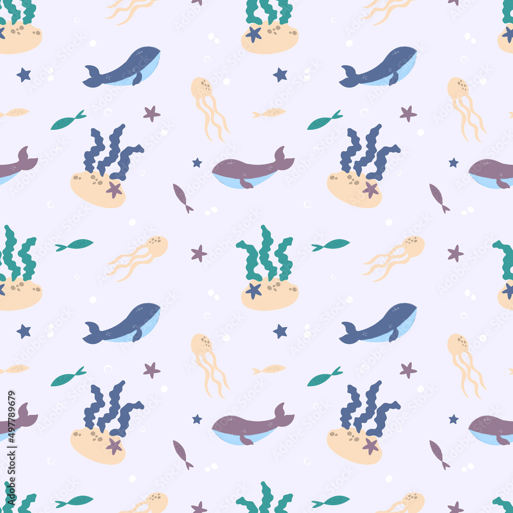 Hand drawn world oceans day seamless pattern. Hand drawn world oceans day seamless pattern.