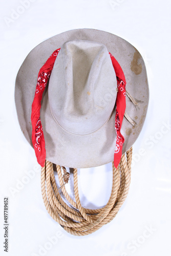 Old silverbelly hat with scarf and rope