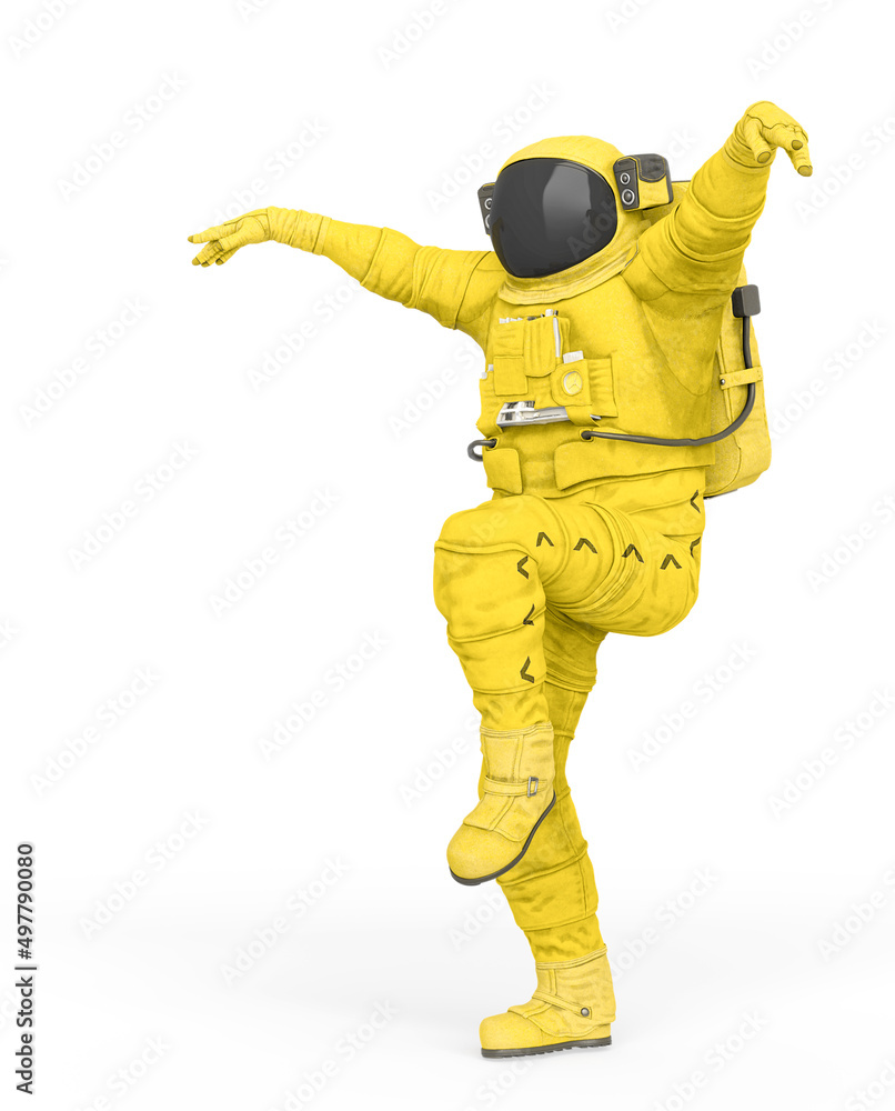 astronaut explorer is doing a karate pose on white background side view astronaut explorer is doing a karate pose on white background side view