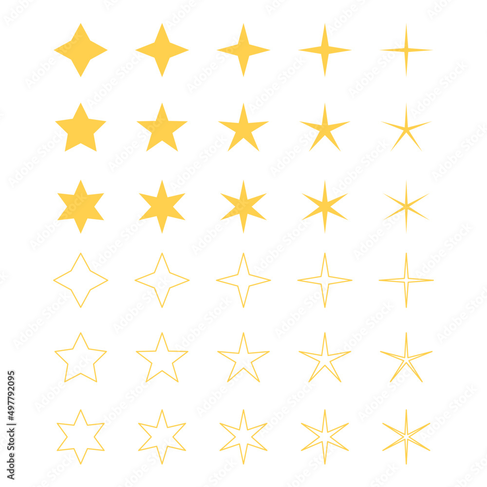 Big vector set of different gold star icons Big vector set of different gold star icons