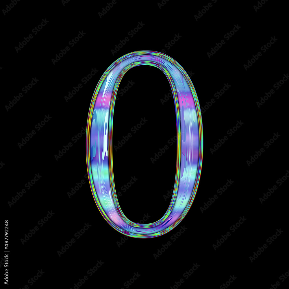 Holographic shiny number zero. Psychedelic chrome creative design for title, stickers, lettering. Colorful number 0 isolated on black background. Vibrant gradient. Holographic shiny number zero. Psychedelic chrome creative design for title, stickers, lettering. Colorful number 0 isolated on black background. Vibrant gradient.