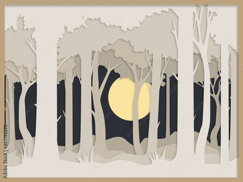 Forest Layered paper cut out style. Forest vector file, shadow box idea.  Layered paper cut design. Stock Vector