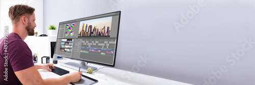 Obraz na plátně Video Editor Or Designer Using Editing Software Tech