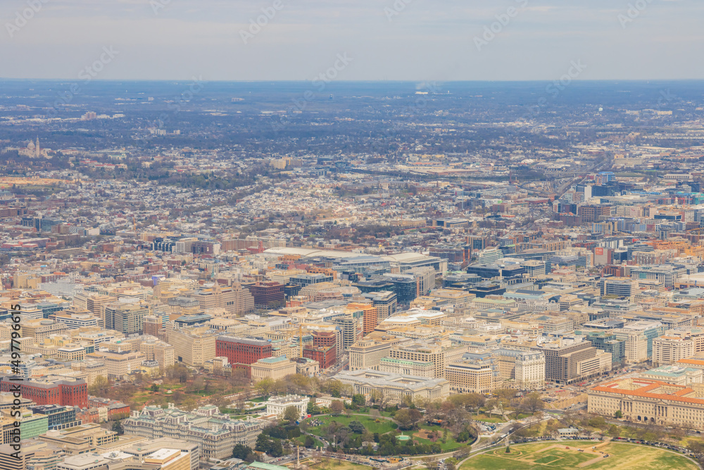 Aerial view of the White house and cityscape of Washington DC