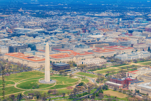 Photography Aerial view of the cityscape and Washington Monument of Washington DC