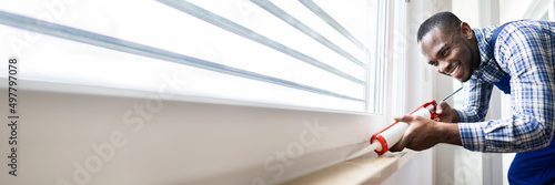 Quadro su tela Caulk Sealant Application. Silicone Window Seal