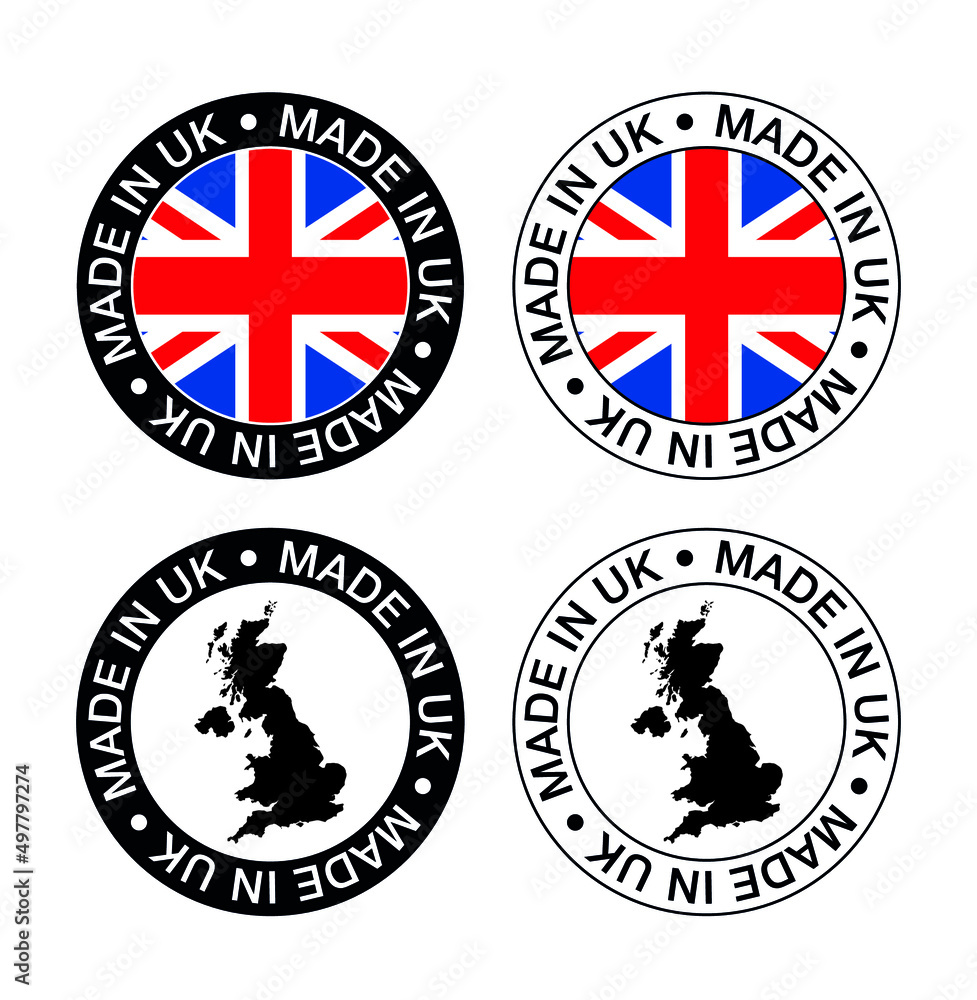 Obraz premium Set of made in the United Kingdom labels, made in the United Kingdom, United Kingdom flag, product emblem.