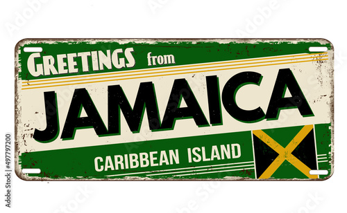Greetings from Jamaica vintage rusty metal plate