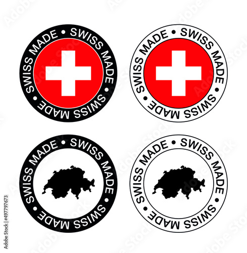 Set of made in the SWISS labels, made in the SWISS, SWISS flag, product emblem.