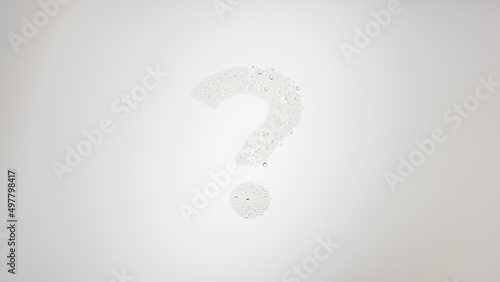 Question mark printed on the wet glass on grey background | skin care concept