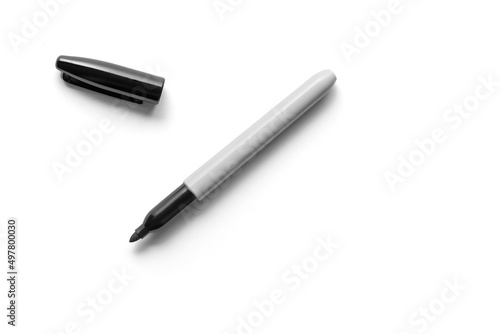Permanent Marker Laying Flat Isolated Against White Background with Cap Off photo