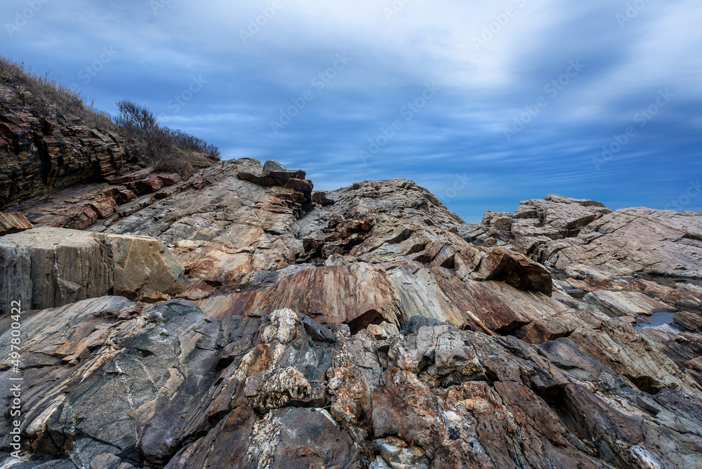 A unique view of the New England Coast on an overcast and cloudy day.