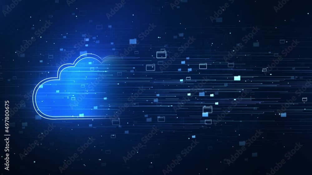 HUD Digital cloud computing cyberspace Technology network Loop Animation background. Secure data network, Cyber security concept. data connection. exchange center, data transmission