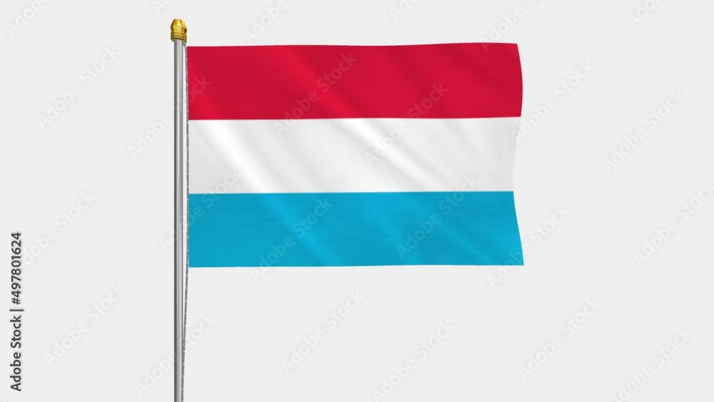 A loop video of the Luxembourg flag swaying in the wind from a frontal perspective.