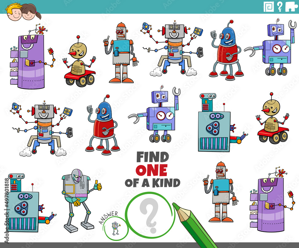 Fototapeta premium one of a kind game with cartoon robot characters