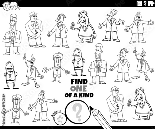one of a kind task with cartoon businessmen coloring book page