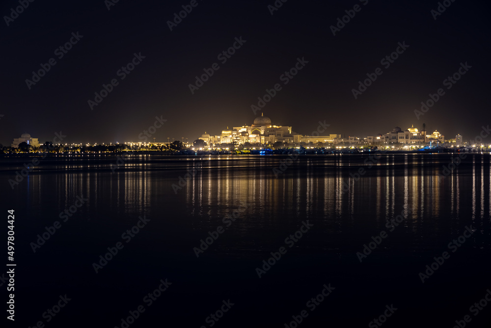Old mosque in Abu Dhabi at night