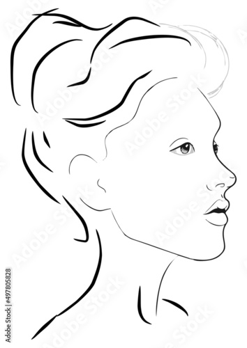 Young woman beautiful face sketch