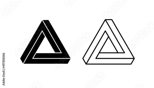 Triangle figure, optical illusion. Symbol of a mental task or rebus. Designation of focus or illusion. Isolated raster illustration on white background.