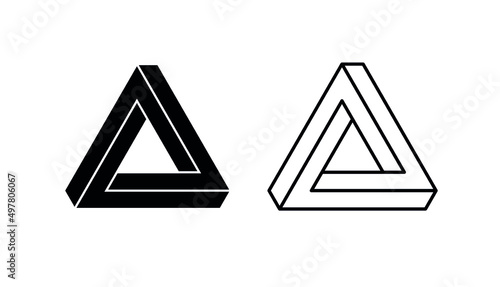 Triangle figure, optical illusion. Symbol of a mental task or rebus. Designation of focus or illusion. Isolated vector illustration on white background.