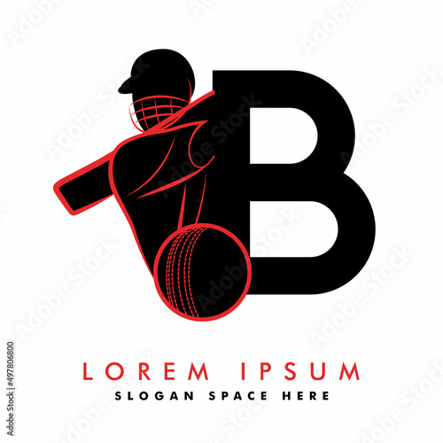 Modern B Letter with Cricket Sports Logo Template Design. Cricket player logo design. Cricket batting vector design. Batsman logotype, Vector logo for Cricket game, Cricket logo Vector