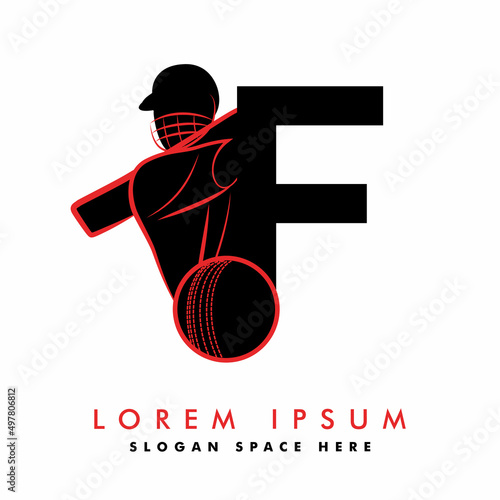 Modern F Letter with Cricket Sports Logo Template Design. Cricket player logo design. Cricket batting vector design. Batsman logotype, Vector logo for Cricket game, Cricket logo Vector