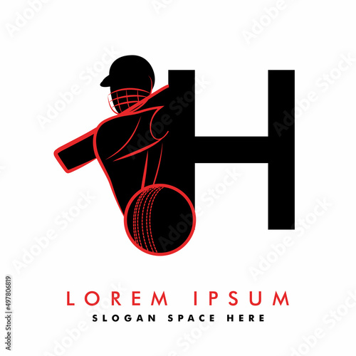 Modern H Letter with Cricket Sports Logo Template Design. Cricket player logo design. Cricket batting vector design. Batsman logotype, Vector logo for Cricket game, Cricket logo Vector