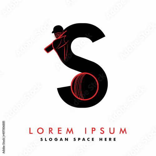 Modern S Letter with Cricket Sports Logo Template Design. Cricket player logo design. Cricket batting vector design. Batsman logotype, Vector logo for Cricket game, Cricket logo Vector