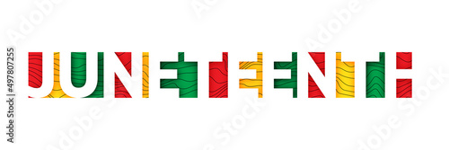 Juneteenth greeting card. African - american Independence day.  White text in red green yellow frame on white background. Freedom Day vector concept.	