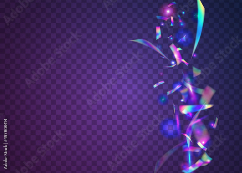 Transparent Sparkles. Pink Retro Glitter. Iridescent Background. Party Flyer. Fiesta Foil. Carnival Effect. Shiny Festival Backdrop. Flying Art. Purple Transparent Sparkles