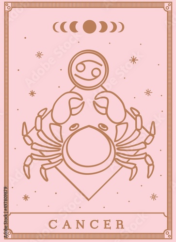 Cancer horoscope and zodiac constellation symbol Minimalist Vector tarot card for tarot reader	