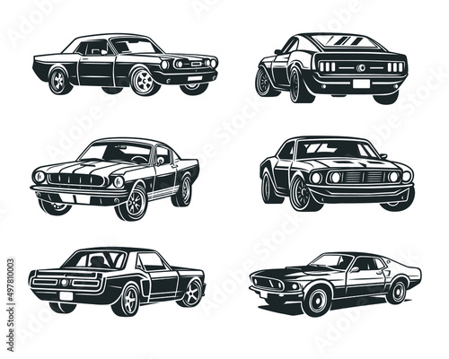Set of retro muscle cars,  illustration.