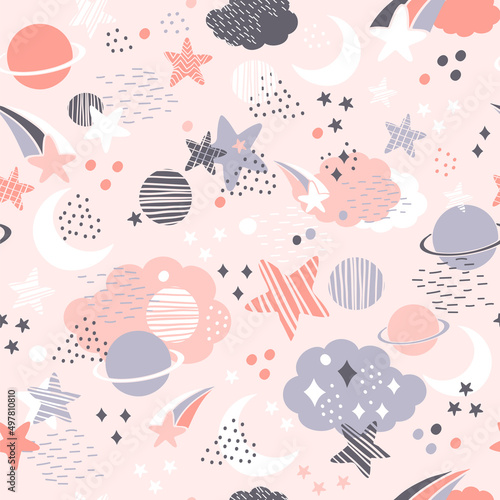 Seamless cosmic pattern in trendy colors vector background