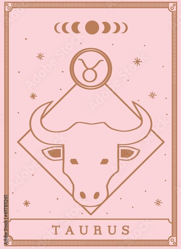 Taurus horoscope and zodiac constellation symbol Minimalist Vector for tarot card	