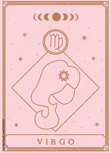 Virgo horoscope and zodiac constellation symbol Minimalist Vector tarot card for tarot reader