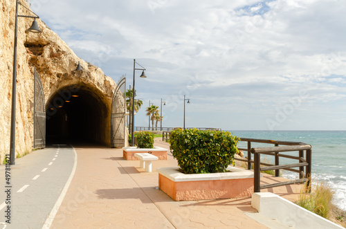 Beautifully landscaped city promenade along the coast of the Mediterranean Sea on the Costa del Sol in Spain photo