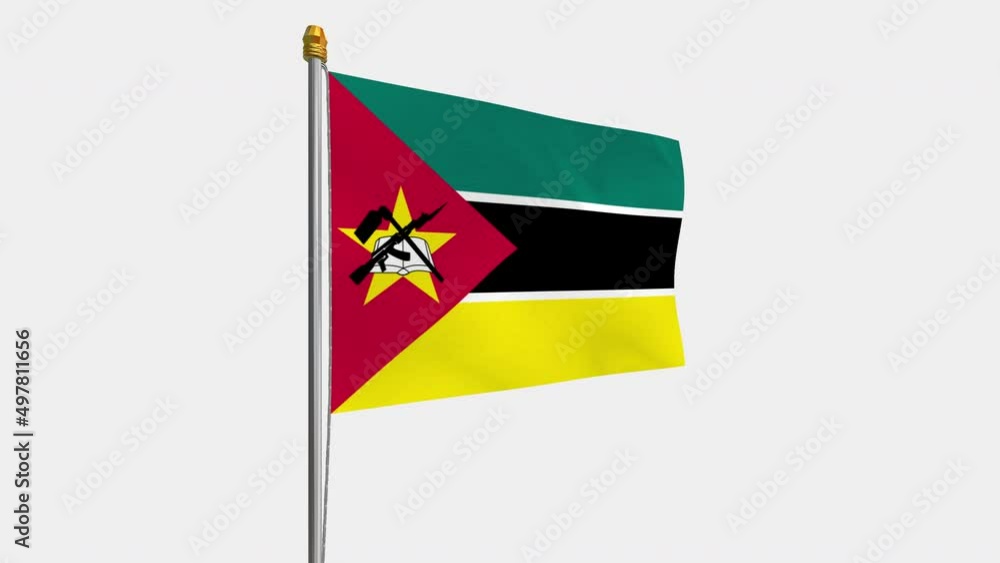 A loop video of the Mozambique flag swaying in the wind from the left perspective. A loop video of the Mozambique flag swaying in the wind from the left perspective.