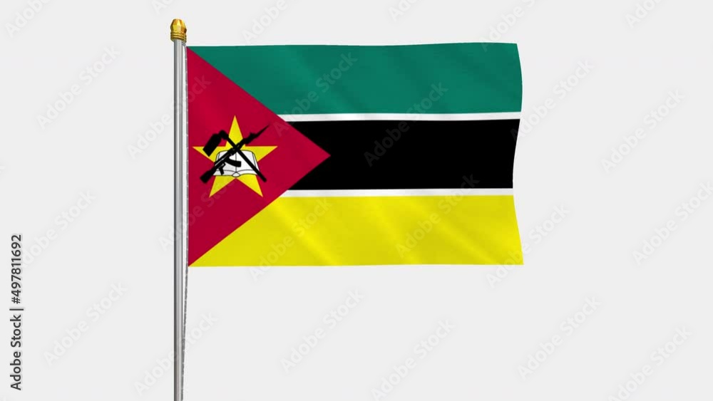 A loop video of the Mozambique flag swaying in the wind from a frontal perspective. A loop video of the Mozambique flag swaying in the wind from a frontal perspective.