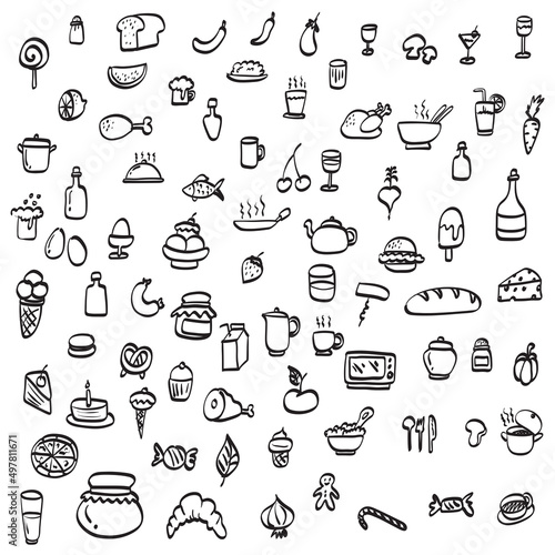 icon set of food illustration vector hand drawn isolated on white background line art.