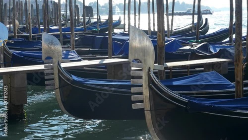 Gondolas bobbing on the Grand Canal, Venice