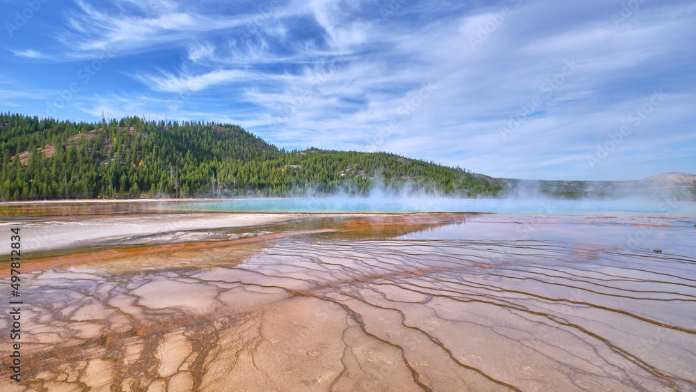 Red sand and blue hot water in Yellowstone Red sand and blue hot water in Yellowstone
