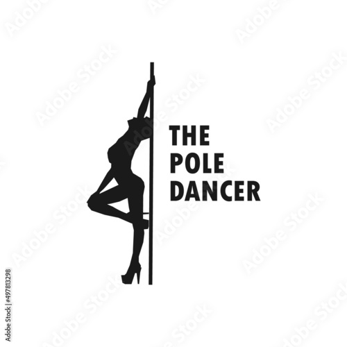 Sexy pole dancer pose simple black vector silhouette illustration.