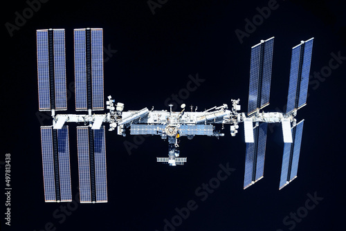 Fototapeta Naklejka Na Ścianę i Meble -  ISS on a dark background. Elements of this image furnished by NASA