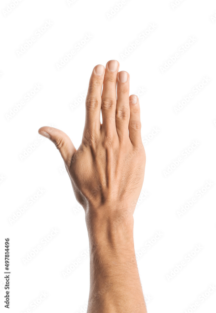 Fototapeta premium Young male hand on white background