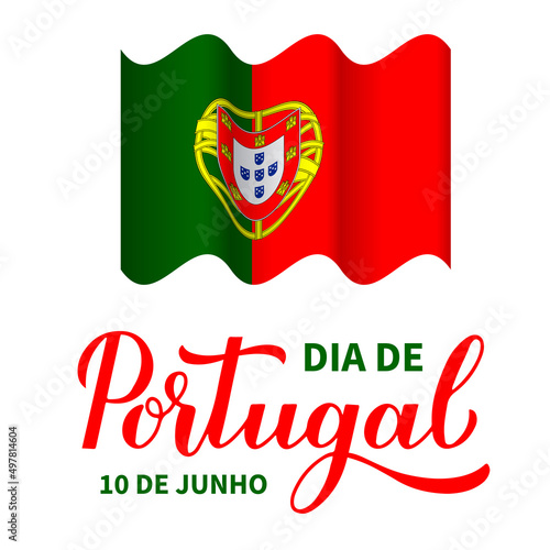 Portugal National Day typography poster in Portuguese. Holiday celebration on June 10. Vector template for banner, flyer, greeting card, etc
